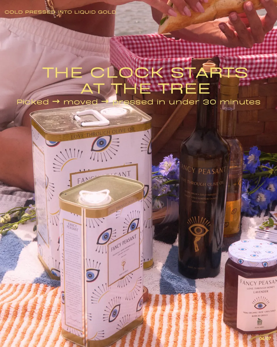 Instagram carousel slide designed by Orange Grove Social for Fancy Peasant Greek olive oil — image 4