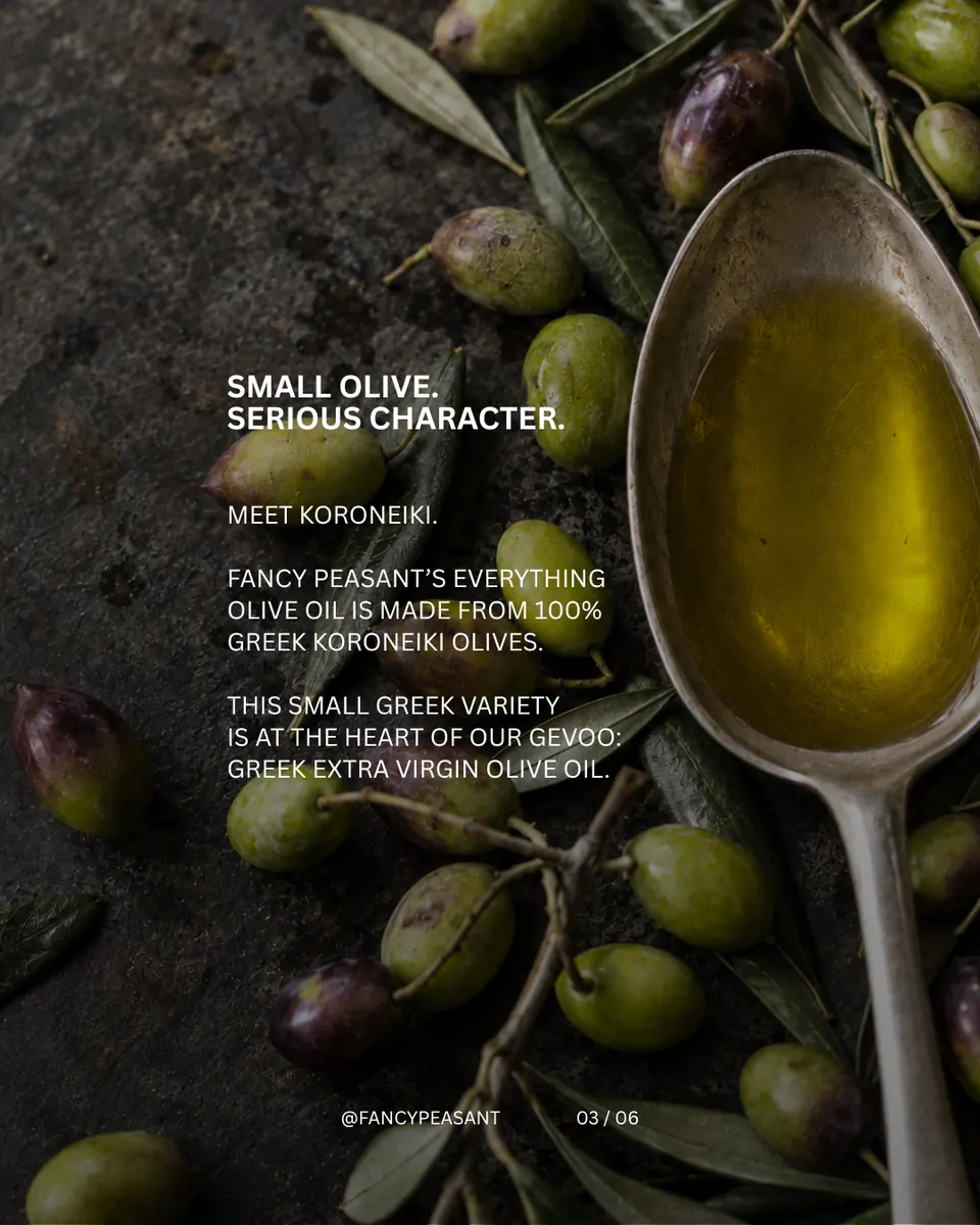 Instagram carousel slide designed by Orange Grove Social for Fancy Peasant Greek olive oil — image 31