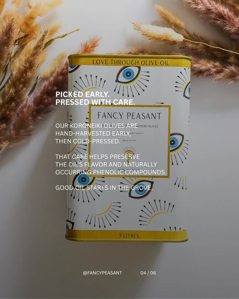 Instagram carousel slide designed by Orange Grove Social for Fancy Peasant Greek olive oil — image 32