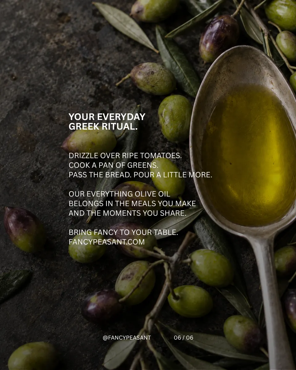 Instagram carousel slide designed by Orange Grove Social for Fancy Peasant Greek olive oil — image 34